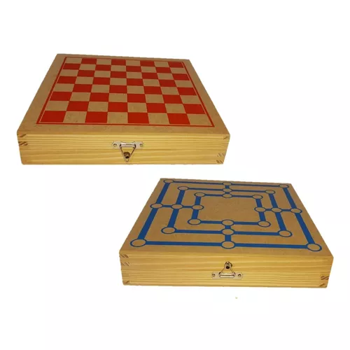 Jogo de Dama e Trilha 2 em 1 com compartimento para guardar as peças Jogo  Tabuleiro de madeira divertido