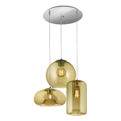 Colgante 3 Luces Desigual Ambar Base Redonda Apto Led E27