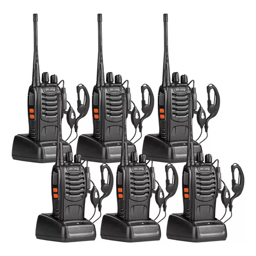 6 Radios Baofeng Walkie Talkies Bf-888s Con Manos Libres Color Negro