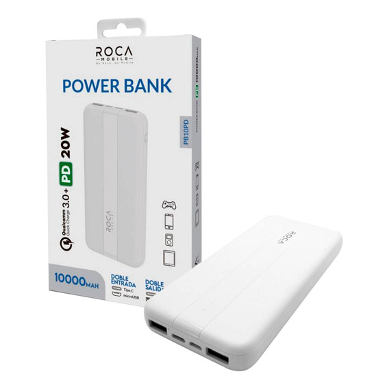 Cargador Portatil Roca Power Bank 10000 Mah 20w 2 Puertos Ax