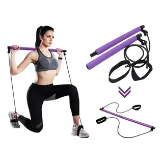 Kit Barra Pilates Corda Elastico Exercicio Muscular Portatil