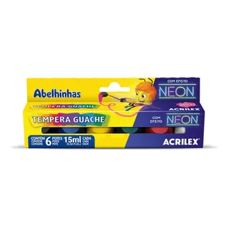 Tinta Tempera Guache Efeito Neon 6 Cores 15ml 01006 Acrilex