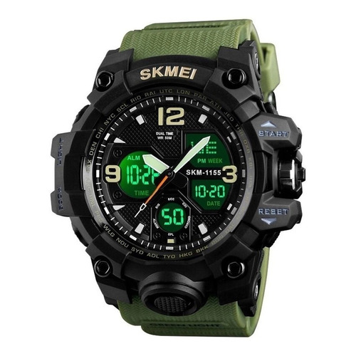 Reloj Skmei Anadigi 1155b negro y verde para hombre