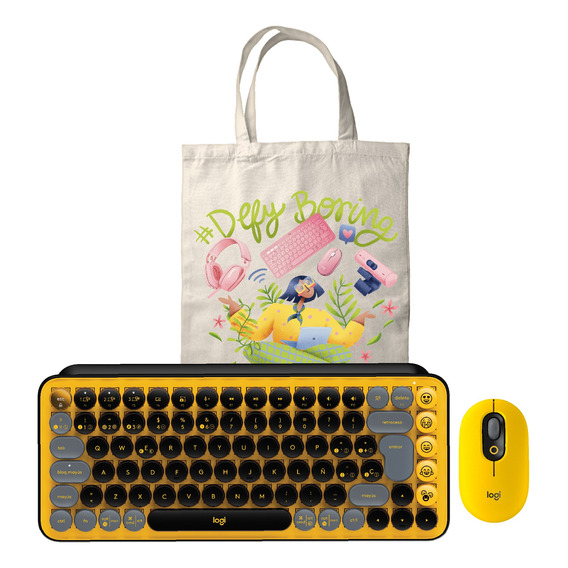 Combo Logitech Mouse Pop+ Teclado Pop Keys+totebag Amarillo