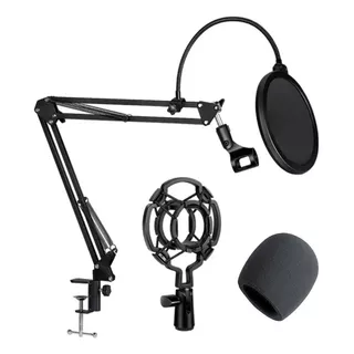 Kit Braço Suporte Pedestal De Mesa Articulado Microfones 