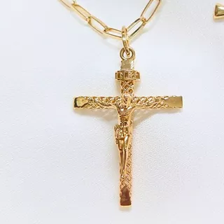 Pingente Cruz Ouro 10k 416 Masculino Crucifixo Grande
