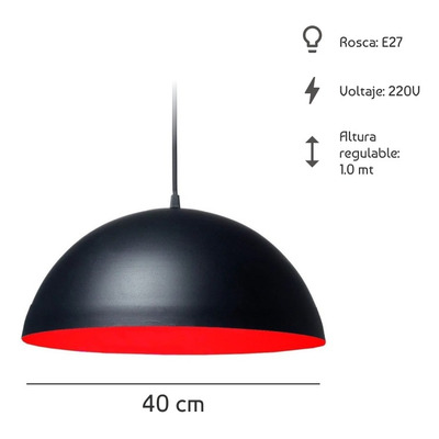 Colgante Media Esfera 40cm Color Ideal Cocina Apto Led Fz Sf
