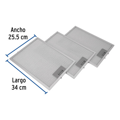 3 Filtros De Aluminio Para Campana 34 X 25.5 Cm Foset 46896