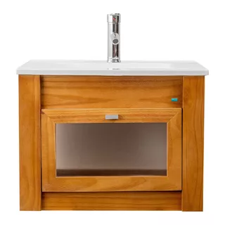 Vanitory Madera Maciza Colgante 60 Cm Puerta Vidriada Bacha