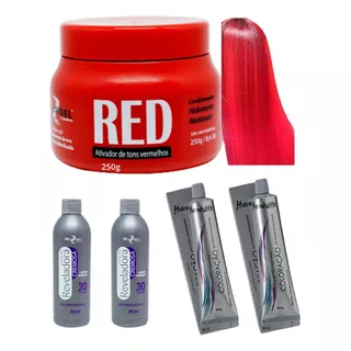  Kit Tinta De Cabelo Profission 2 Coloração 2 Ox 1 Matiz 250g Tom Vermelho Nº Red