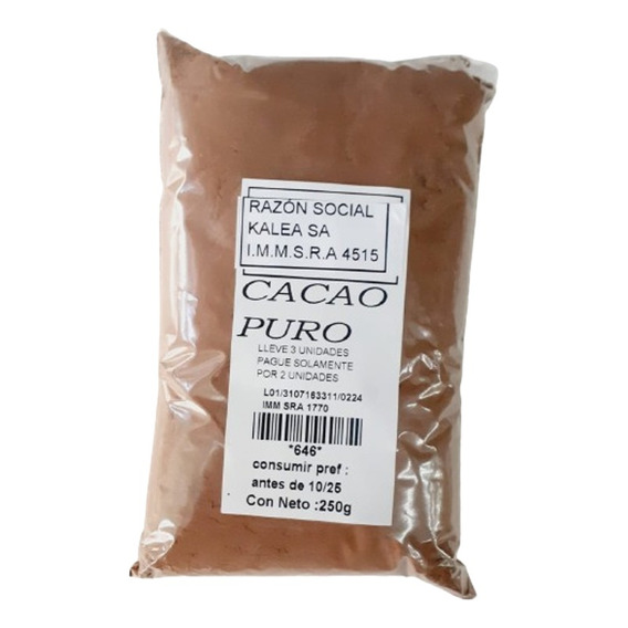 Cacao Puro Alcalino  250g Lleve 3 Pague Solo Por 2