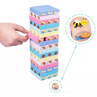 Torre De Juego Estilo Jen-ga Madera Con Reto Niños - Adultos