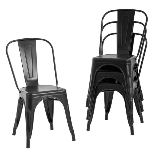 Sillas Metalicas Negras Gardenlife Tolix Ww163 X4 Unidades Color de la estructura de la silla Negro Color del asiento Negro Diseño de la tela Chapa