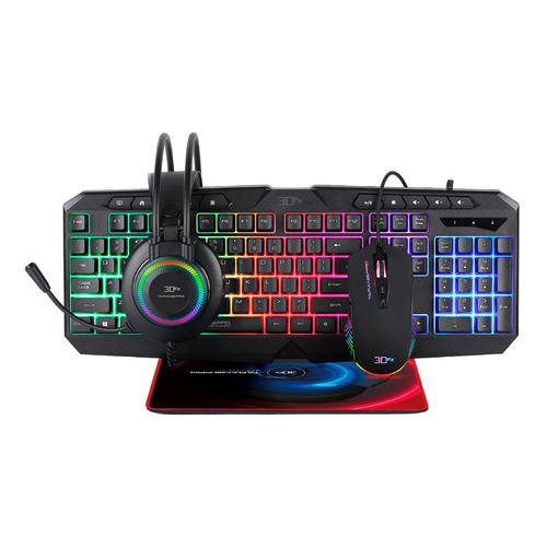 Kit Gamer 3dfx Taranis Pro Teclado Mouse Audifonos Mouse Pad Color del teclado Negro