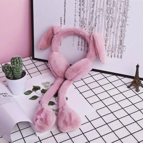 Auricular Bt Infantil Peluche Con Movimiento Orejas Conejo Color Rosa