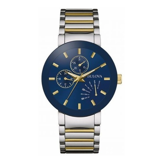 Reloj Bulova Classic Day Date Original Hombre Time Square Color de la correa Plateado/Dorado Color del bisel Azul Color del fondo Azul