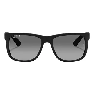 Anteojos De Sol Polarizados Ray-ban Justin Classic Standard Con Marco De Nailon Color Matte Black, Lente Grey De Policarbonato Degradada, Varilla Matte Black De Nailon - Rb4165