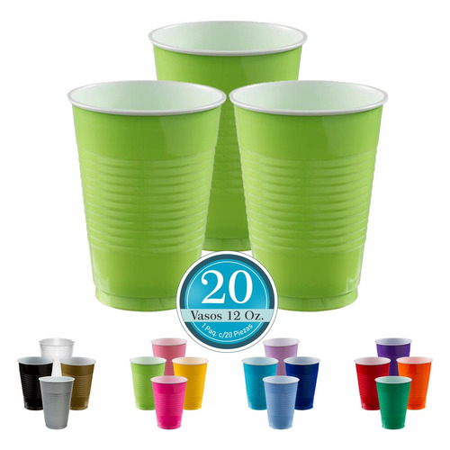 Vaso Desechable Amscan Paq. Con 20 Pzas. Color Verde Kiwi