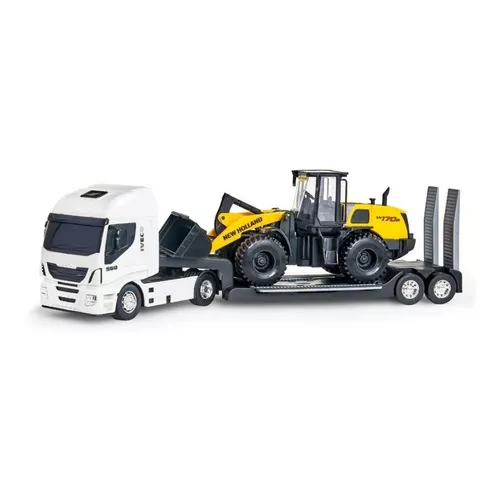 caminhão de plataforma iveco e trator agrícola New Holland (brinquedo)