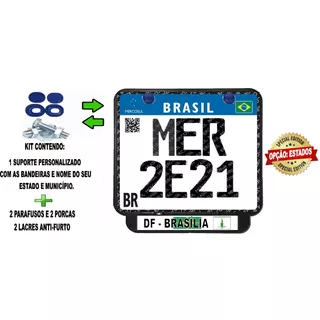 Suporte Placa Moto Brasília - Df Kit 1 Suporte + Lacres Anti
