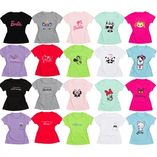 T-shirts Blusinha Feminina Infantil Juvenil Kit 10 Pecas 