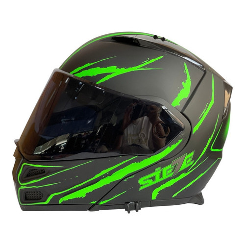 Casco Moto Siete Storm Kryptonite Abatible Doble Visor Dot Color Verde Talla M-(57-58-cm) Tamaño del casco M