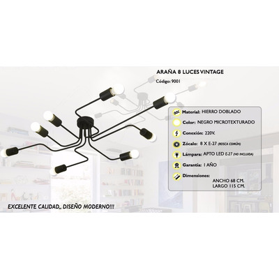 Araña 8 Luces Brazos Vintage  Lamparas  Fz Sf