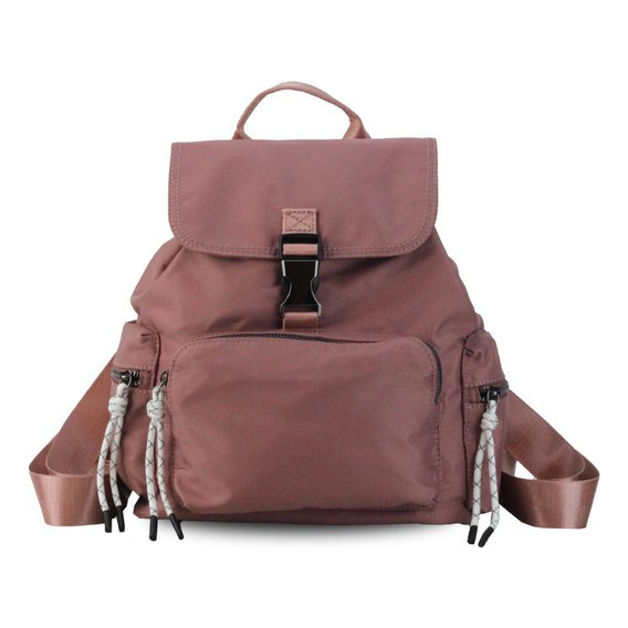 Mochila Urbana Nylon Tapa Bolsillo Frontal Dama Lincolns Color Rosa Mauve