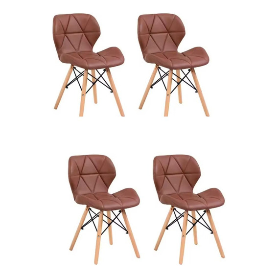 Set 4 Sillas De Comedor Eames Moderna Minimalista Cocina Estructura de la silla Madera Asiento Chocolate Diseño de la tela Acolchonado