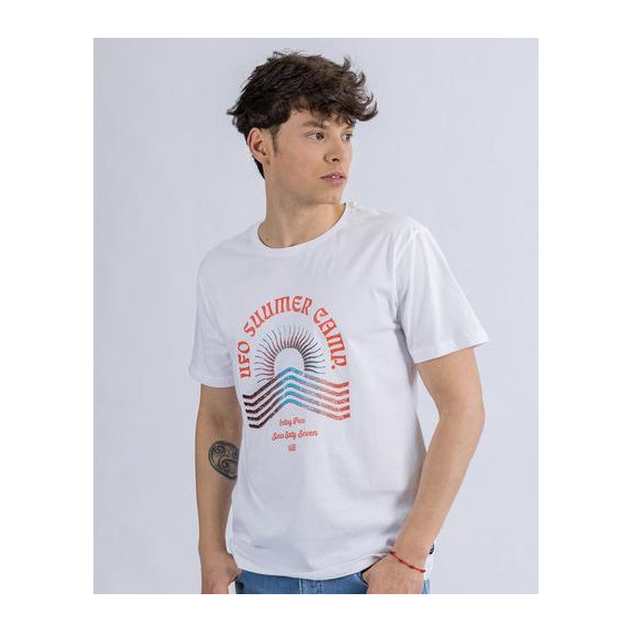 T-shirt Algodon Estampada Hombre Ufo Summer Camp Blanca