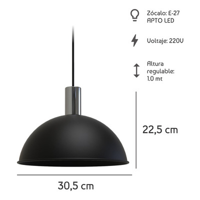 Colgante Campana Con Borde Bell 17 Negro  Cromo Apto Led