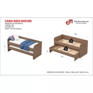 Cama Nido Doble 1 Plaza Mosconi Nature Infantil Juvenil Color Tabaco