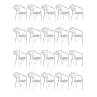 Combo 20 Cadeiras Plástica Poltrona Iguape Tramontina Branca