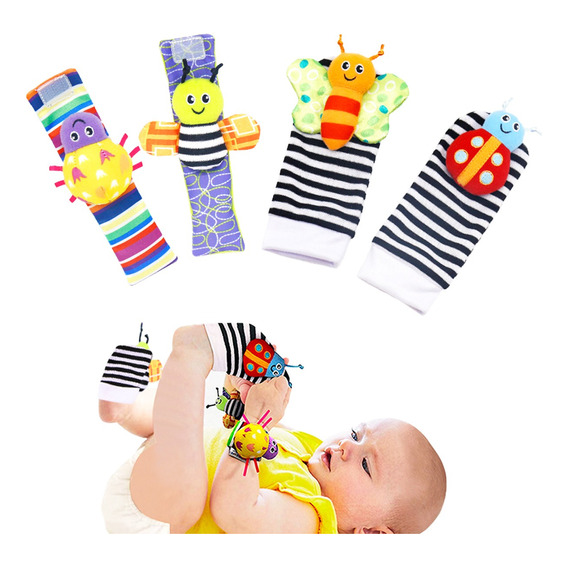 Set Calcetines Y Pulseras Estimulante Sonajero Bebe,4 Pcs