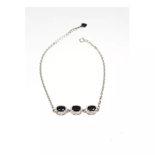 Pulsera De Plata 925 Rodinado Con Cubic Blanco Y Onix