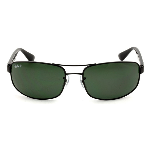 Anteojos de sol Ray-Ban RB3445 Standard con marco de metal color polished gunmetal, lente green de cristal clásica, varilla black de metal