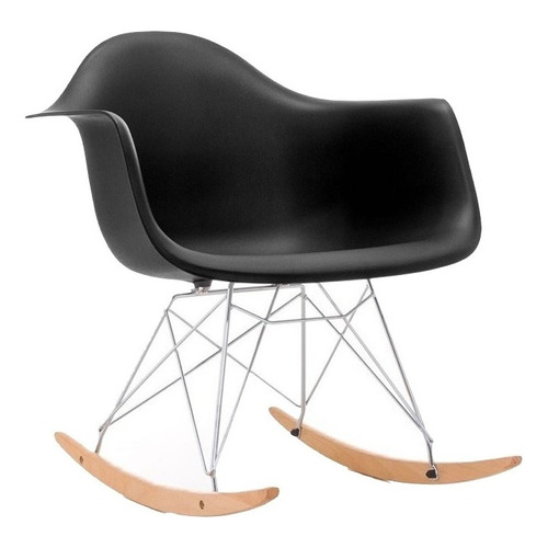 Sillon Mecedor Eames Clasica Con Posabrazos Estructura de la silla Madera Asiento Negro Diseño de la tela Liso