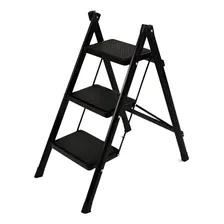 Escalera Plegable Home Co Banco 3 Escalones Tijera Acero Carbono Tubo Reforzado Color Negro Liviana Trasladable Soporta 120kg Fácil Guardado