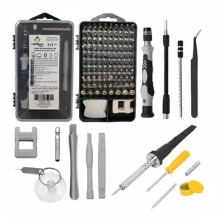 Kit Desarmadores Precisión 115pz Y Cautín Con Accesorios Torx Para Ps5 Xbox iPhone Tablet Pc Mac Electrónica Nintendo Marca Ferreco Basics 