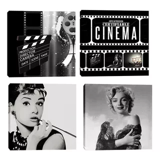 Kit 4 Quadros Para Sala Cinema Audrey Marilyn 60x60cm R2