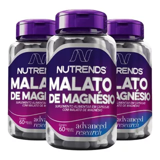 Kit 3x Malato Magnésio Magnésio Dimalato 60 Cápsulas