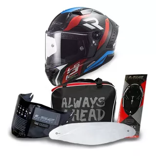 Casco Ls2 Ff805 Thunder C Carbon Supra, Casco Azul Rojo, Talla S-p 55-56