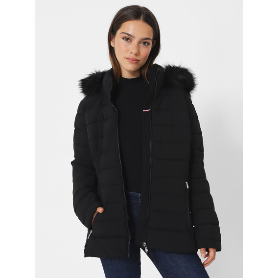 Parka Acolchada Con Cierre Negro Tommy Hilfiger