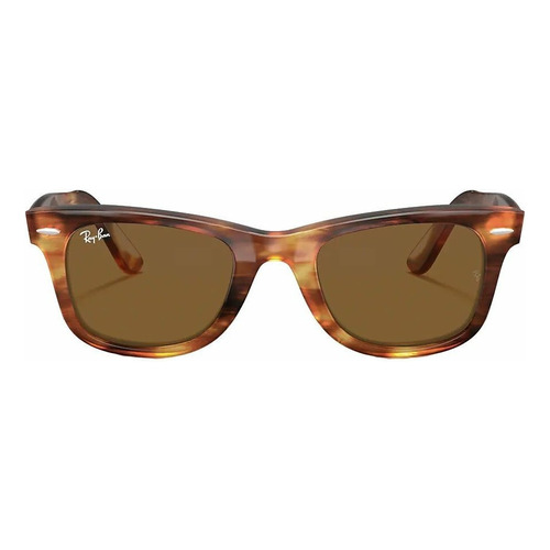 Anteojos de sol Ray-Ban Wayfarer Classic Large con marco de acetato color polished striped havana, lente brown de cristal clásica, varilla tortoise de acetato - RB2140