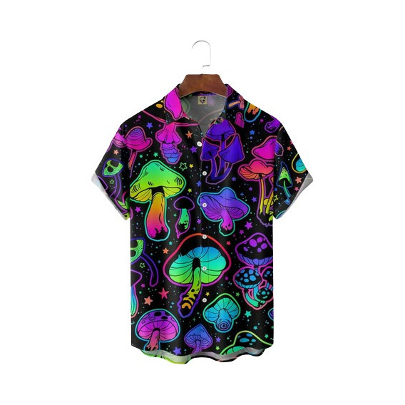 Camisa Hawaiana Unisex Hippie Mushrooms, Camisa De Playa Par