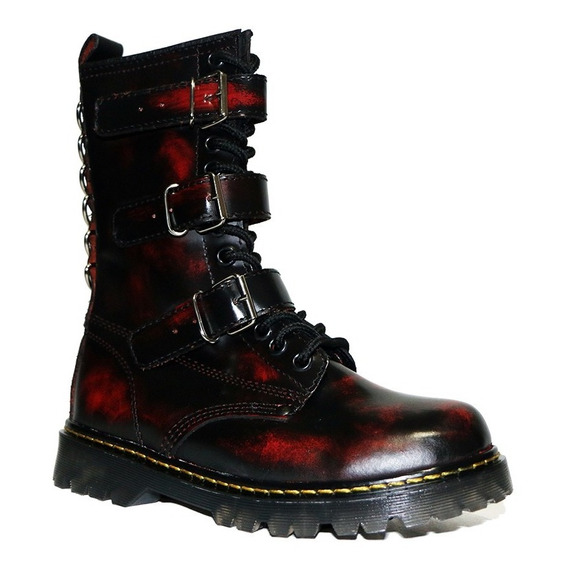 Bota Larga Cuero Gotica Rocker Metalera Altas Piel Cinturon