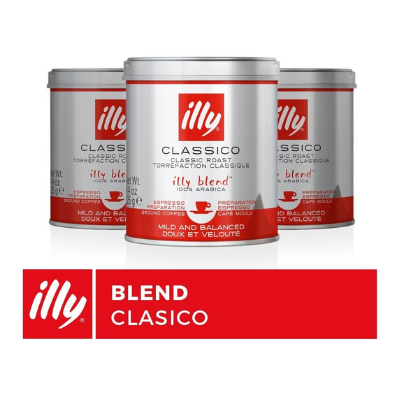 3x Café Illy Blend - 125gr - 100% Arábica - Molido