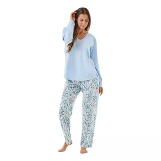 Pijama Remera Lisa Y Pantalón Estampado Recto