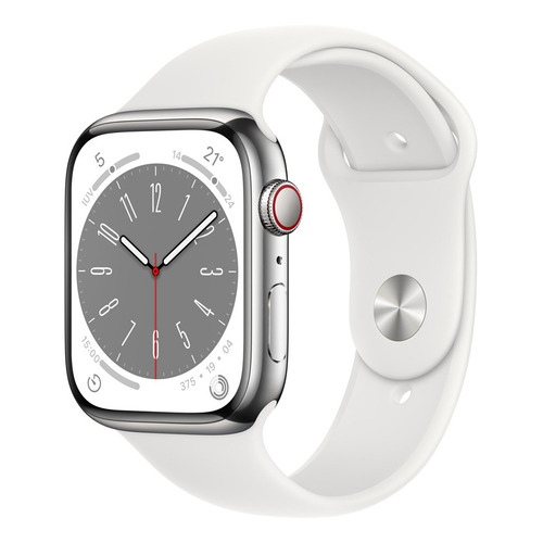 Apple Watch Series 8 GPS + Celular - Caja de aluminio color plata 45 mm - Correa deportiva blanca - Patrón