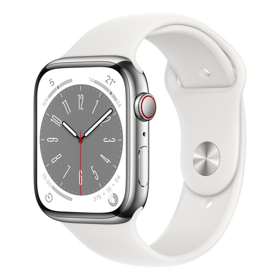 Apple Watch Series 8 GPS + Celular - Caja de aluminio color plata 45 mm - Correa deportiva blanca - Patrón - Distribuidor autorizado